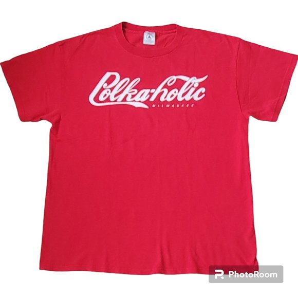 Vintage Polka-holic Graphic Novelty Tee Vibrant Red Size Large NEW - Picture 2 of 7